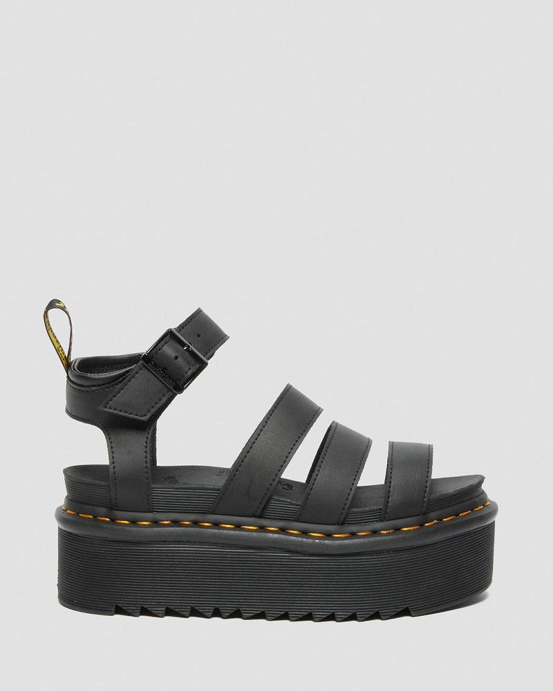 Black Women's Dr Martens Blaire Hydro Leather Platform Gladiator Sandals | CA 293YXF